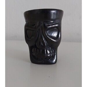 Black Ceramic Head Skull SHOT GLASS Drink Drinking Onyx